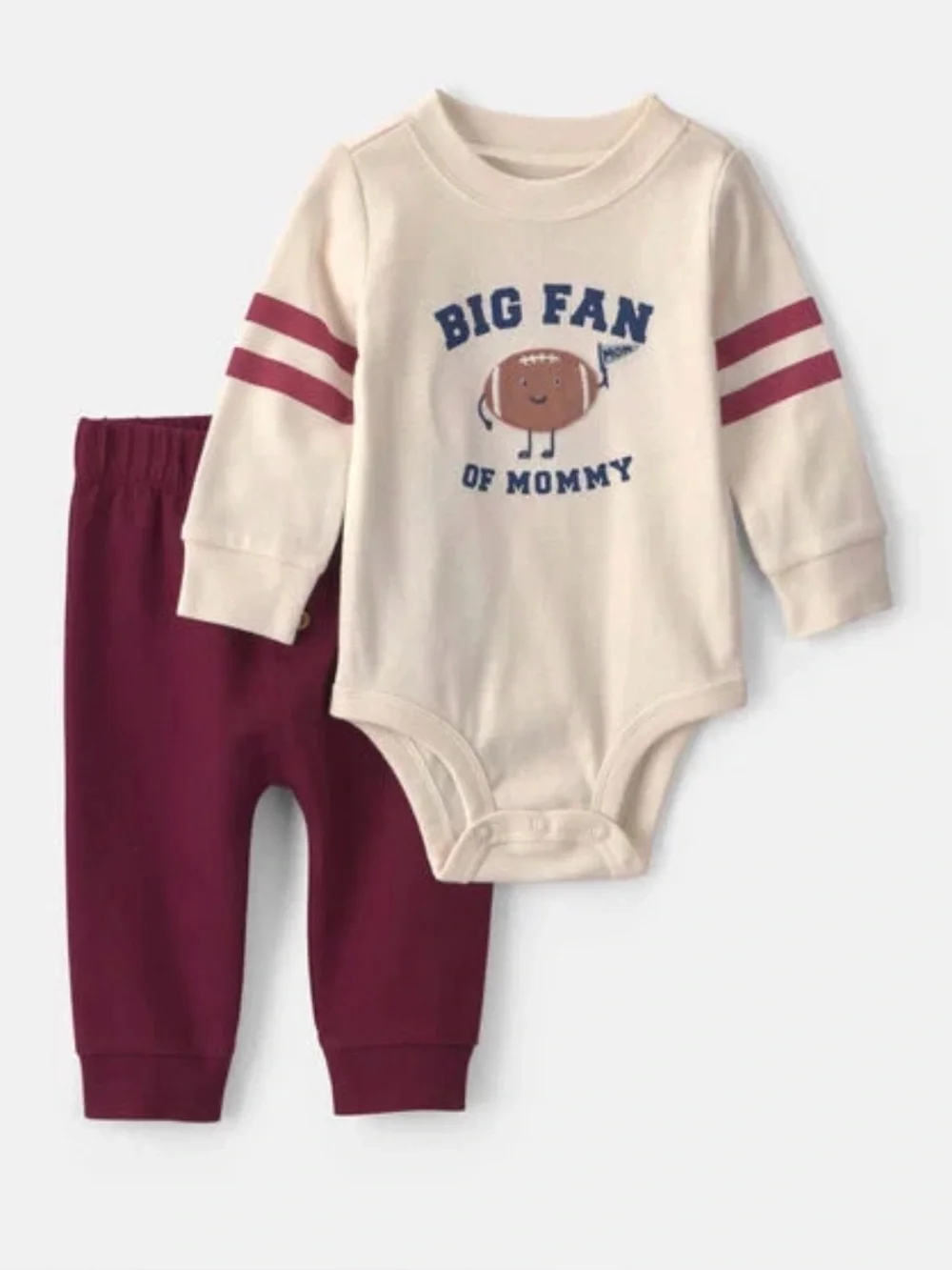 Baby Boy 2-Piece 'Big Fan Of Mommy' Football Long-Sleeve Bodysuit & Pant Set -